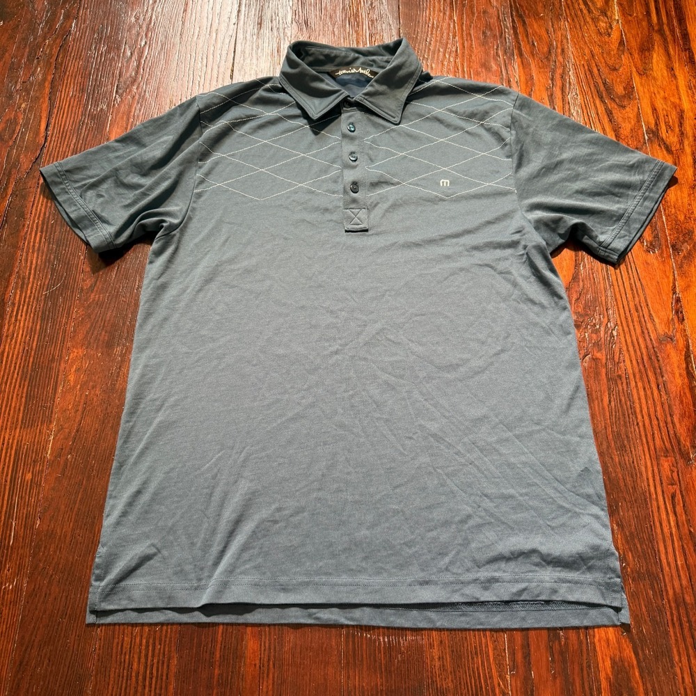 Travis Mathew Polo Shirt Men L Blue Diamond Stitch Pima Stretch Golf Performance